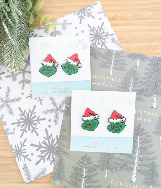 RESTING GRINCH FACE STUDS