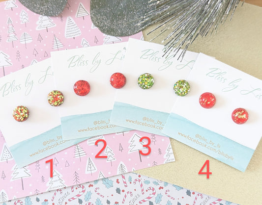 XMAS GLITTER CABOCHON STUDS