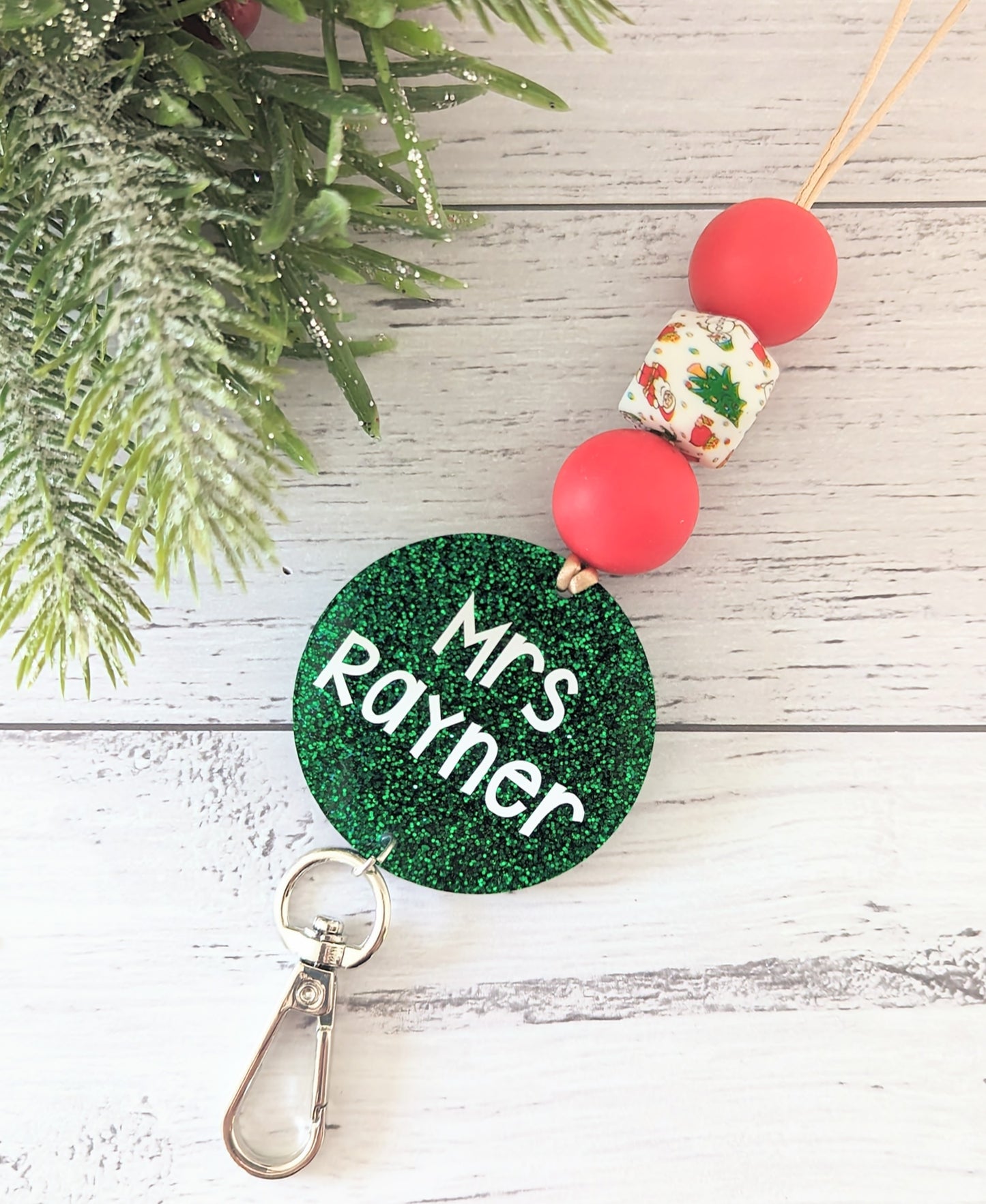 GREEN SPARKLE XMAS LANYARD