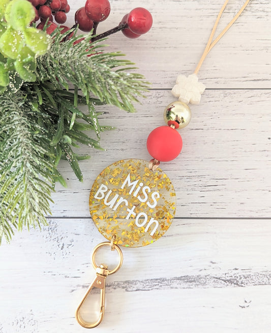 GLITZY GOLD XMAS LANYARD