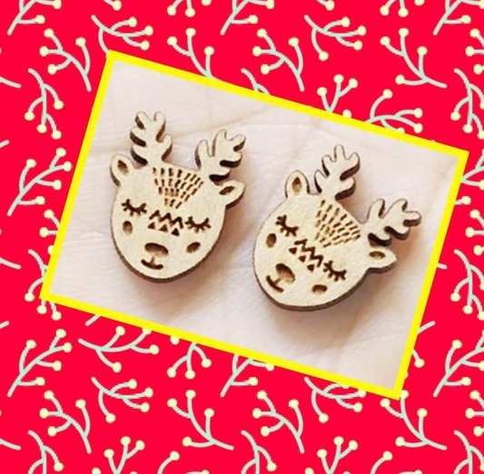 WOODEN XMAS REINDEER STUDS